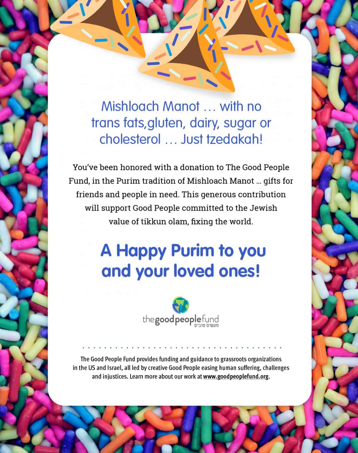 Purim Donation The Good People Fund